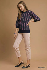 Trendsi Umgee Jacquard Knit Puff Sleeve Sweater -