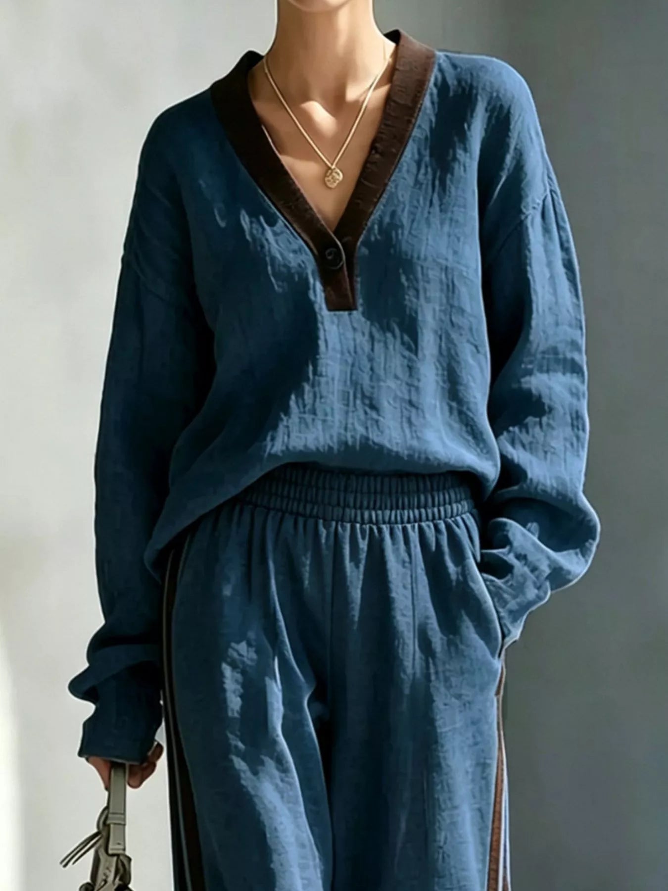 Trendsi Long Sleeve Top and Side-Striped Joggers Set -
