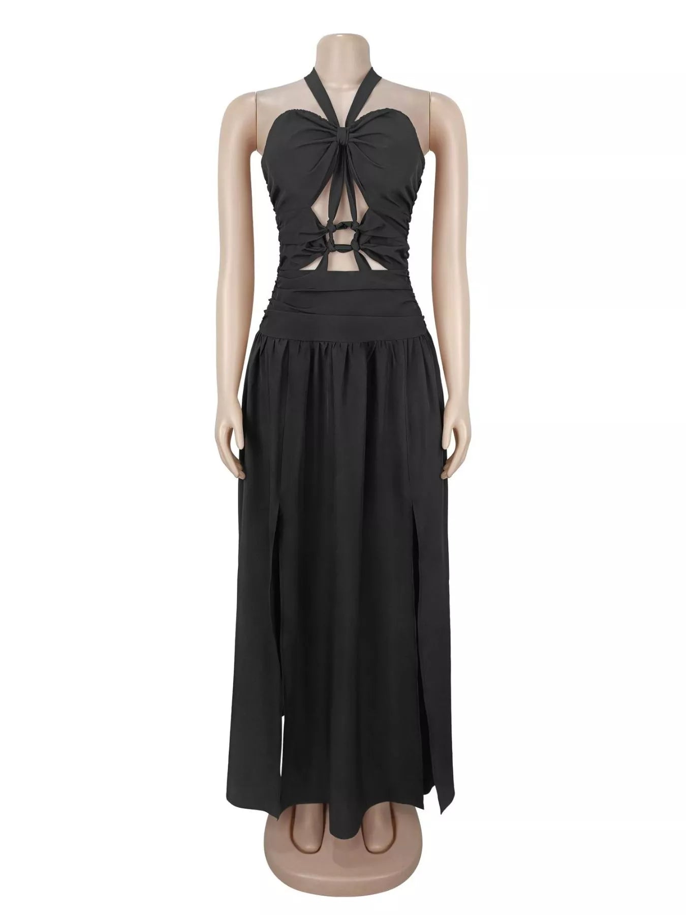 Trendsi Halter Neck Cut-Out Maxi Dress with Front Slit -