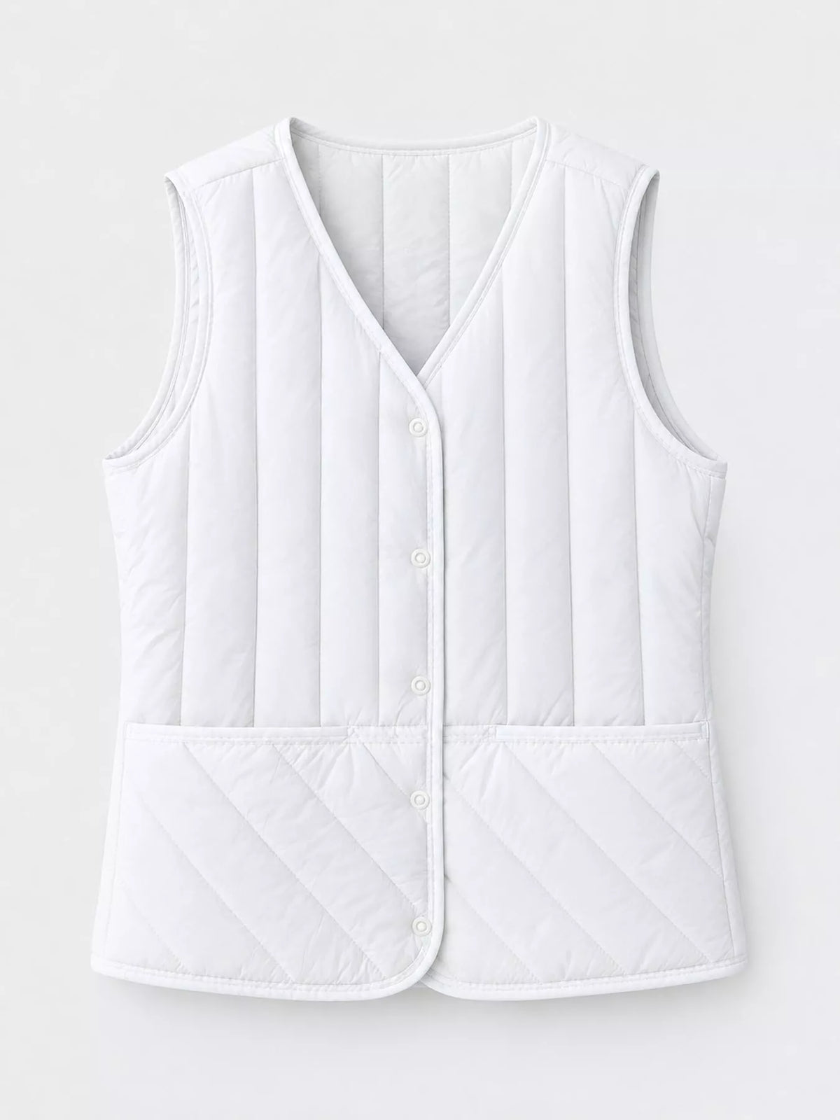 Quilted Button Up Vest in white, front view