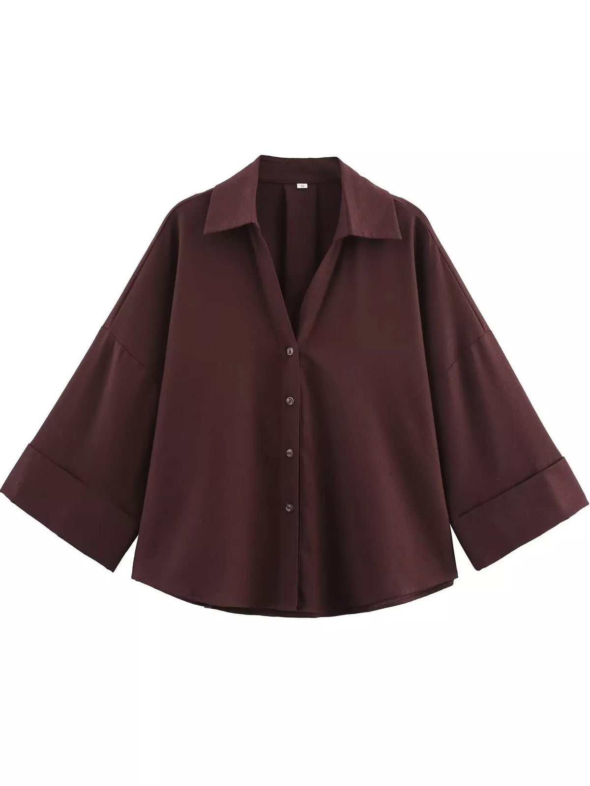 Coffee button-up three-quarter sleeve shirt