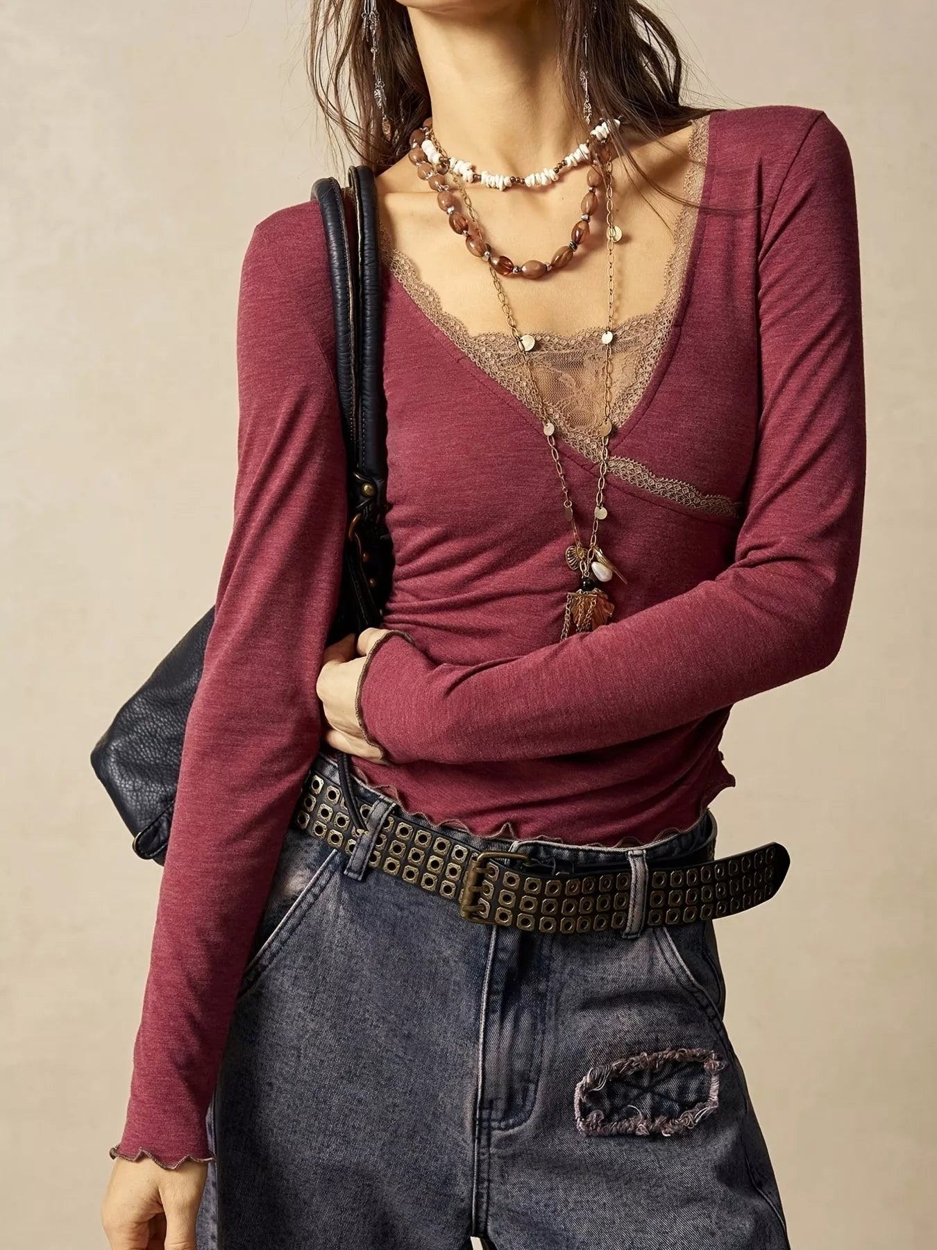 Trendsi Lace Detail Long Sleeve T-Shirt -
