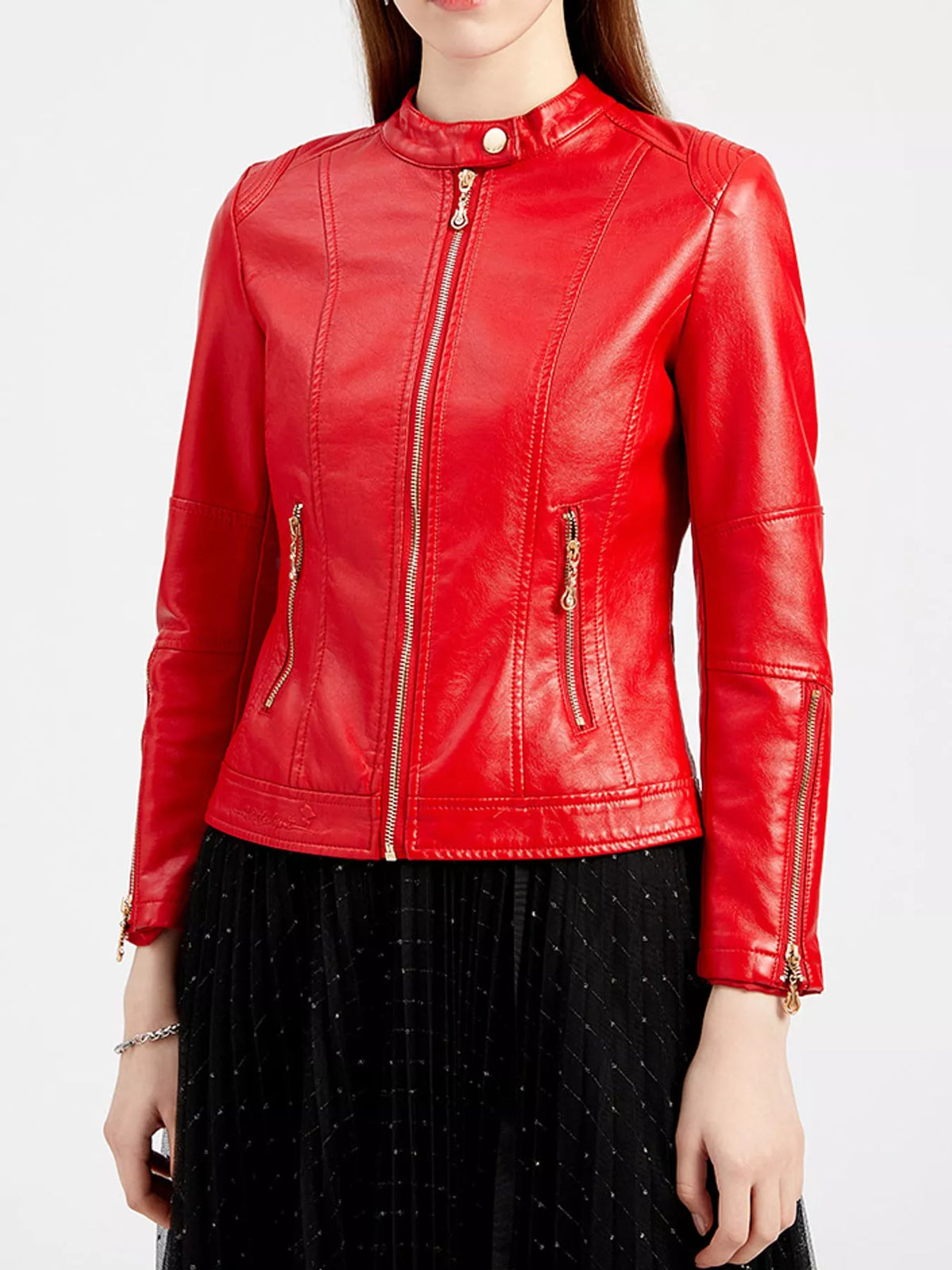 Slim Fit Faux Leather Moto Jacket — front view