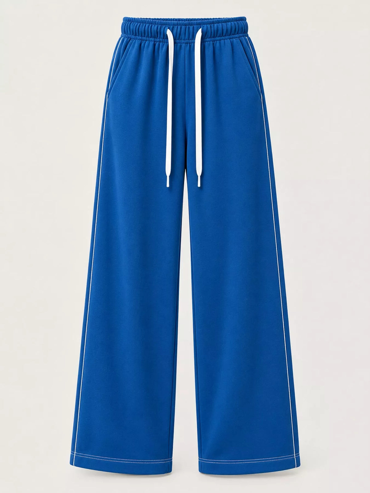 Blue wide-leg pants with drawstring