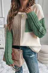 Trendsi Double Take Full Size Color Block Drop Shoulder Sweater - Shirts