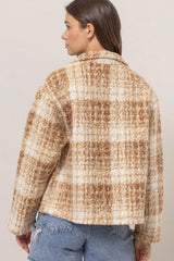Trendsi HYFVE Plaid Collared Neck Boucle Jacket with Pockets -