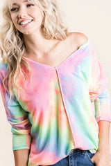 Trendsi BiBi Long Sleeve Tie-Dye Terry T-Shirt -
