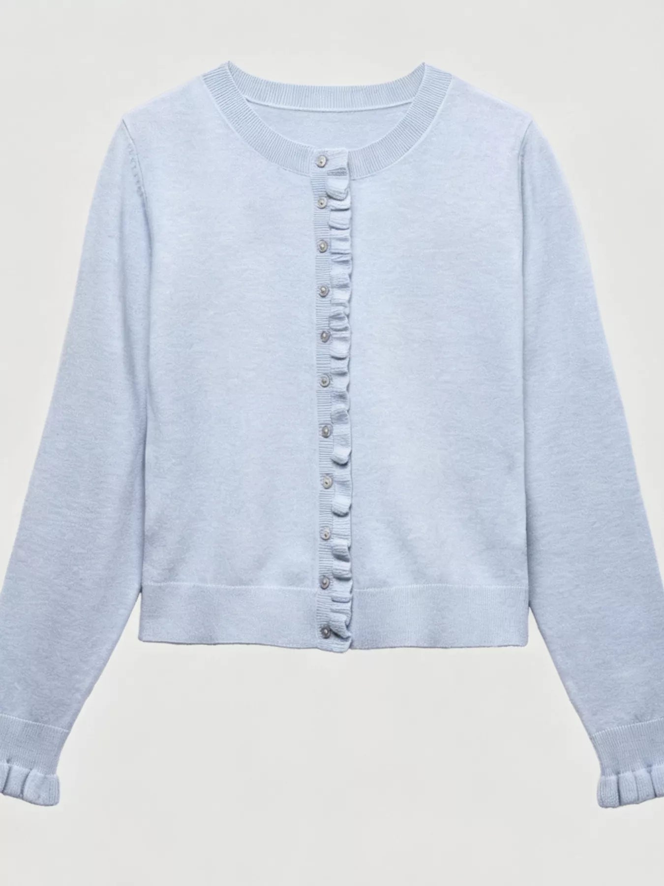 Trendsi Ruffle-Trimmed Button-Down Knit Cardigan -