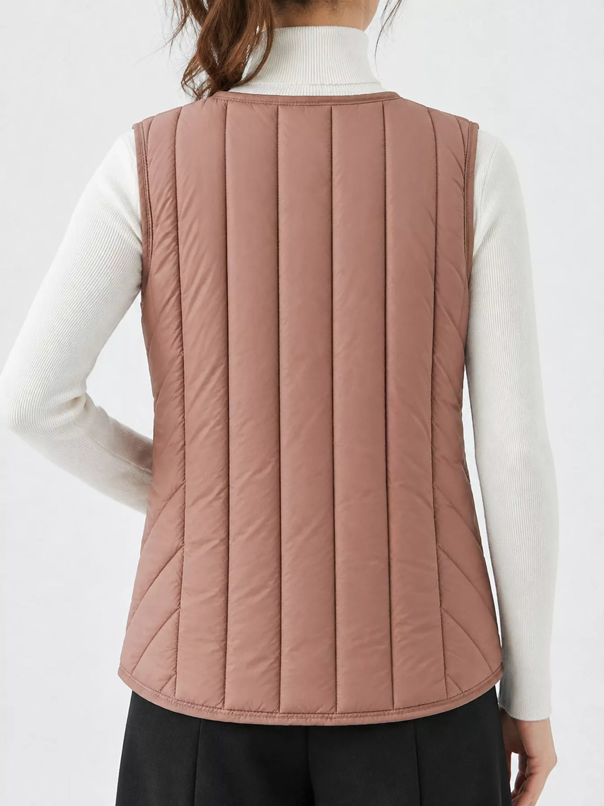 Quilted Button Up Vest in dusty pink, back view