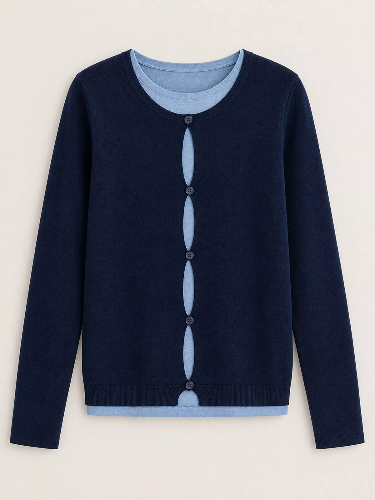 Layered knit top, navy flat lay
