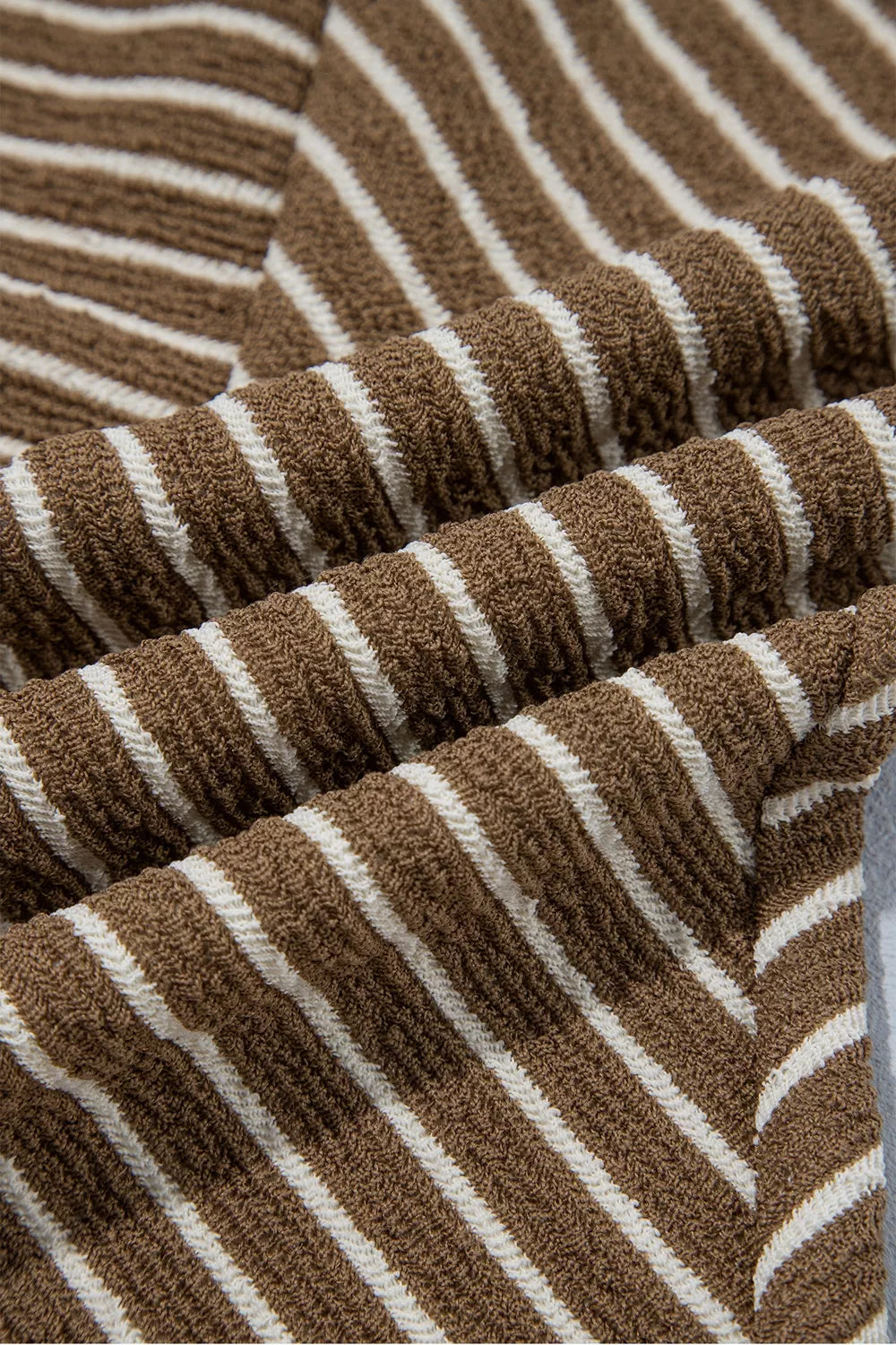 Brown striped wide-leg drawstring pants, fabric detail