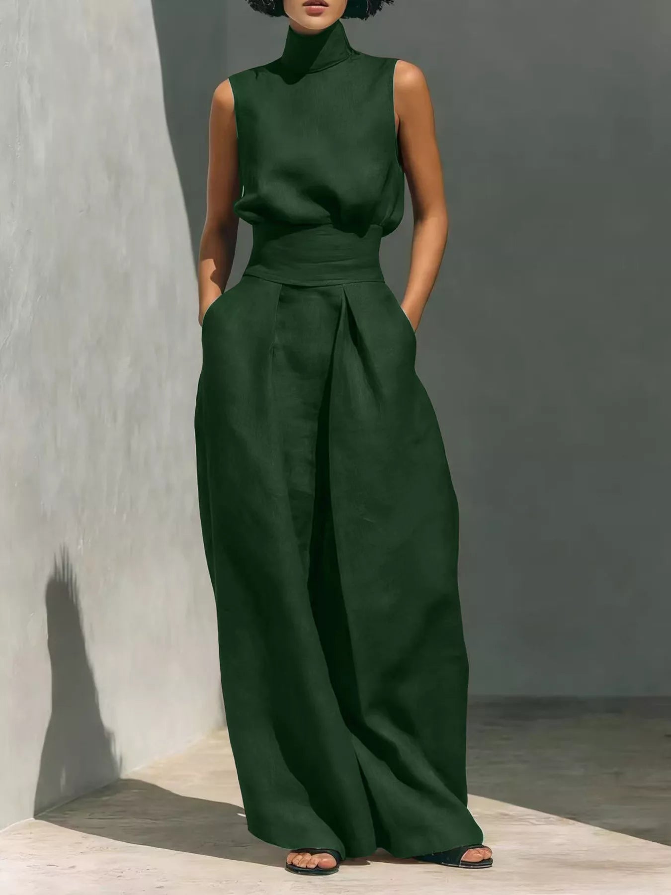 Trendsi Full Size Sleeveless Wide-Leg Jumpsuit with Smocked Waist Plus Size -
