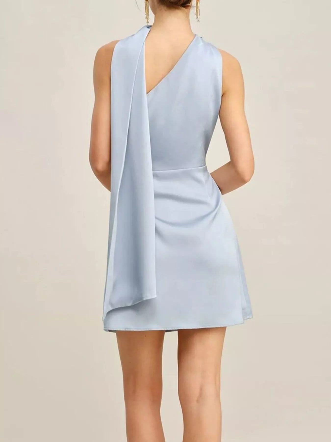 Trendsi Satin One-Shoulder Mini Dress with Draped Detail -