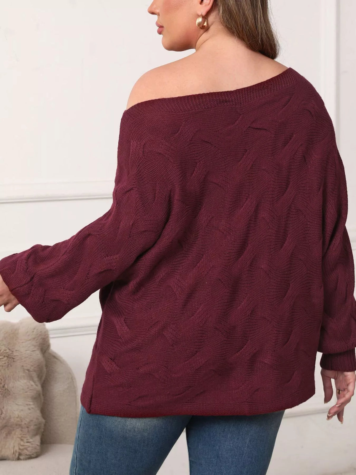 Trendsi Plus Size Off-Shoulder Long Sleeve Sweater -