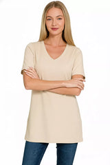 Trendsi Zenana V-Neck Short Sleeve T-Shirt -