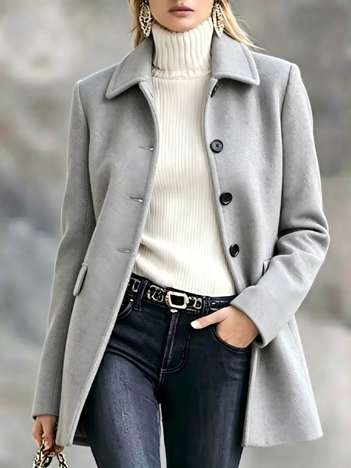 Women's Button Up Longline Coat in gray — front view