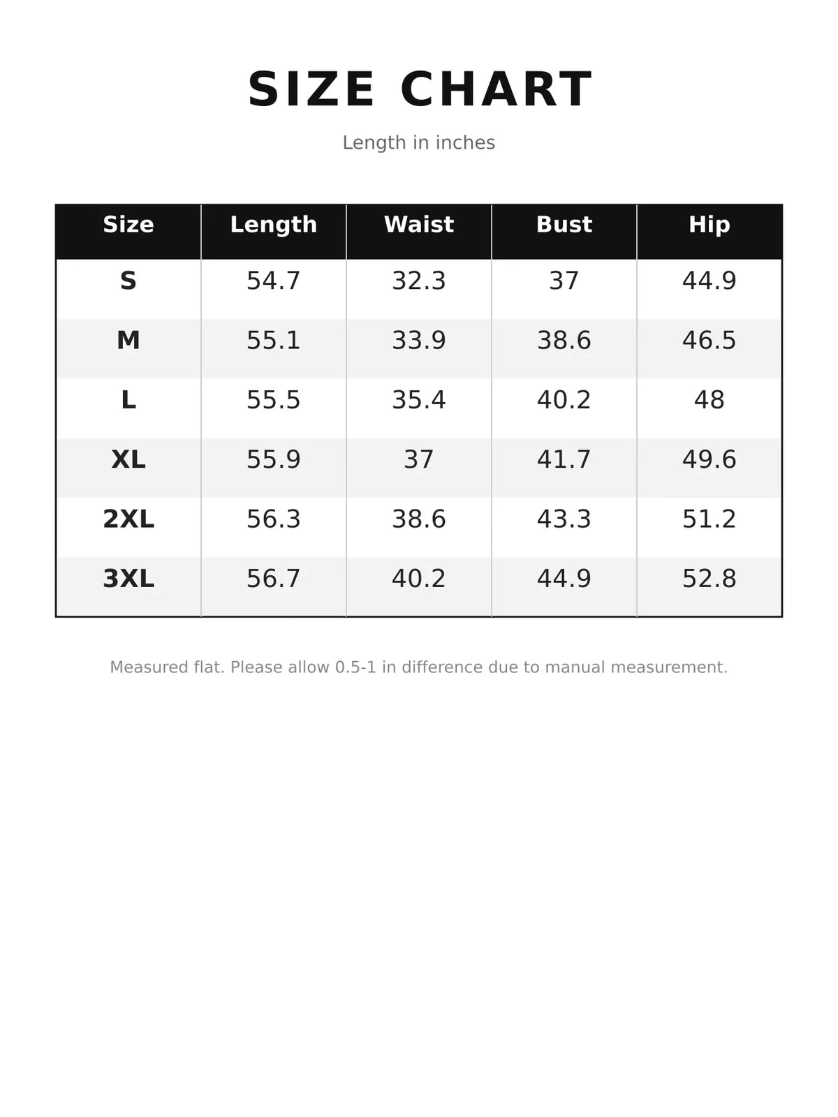 Vintage Wash Wide-Leg Denim Overalls with Pockets — size and measurement chart