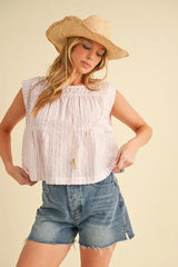 Trendsi Aemi+Co Ruched Striped Round Neck Sleeveless Top -