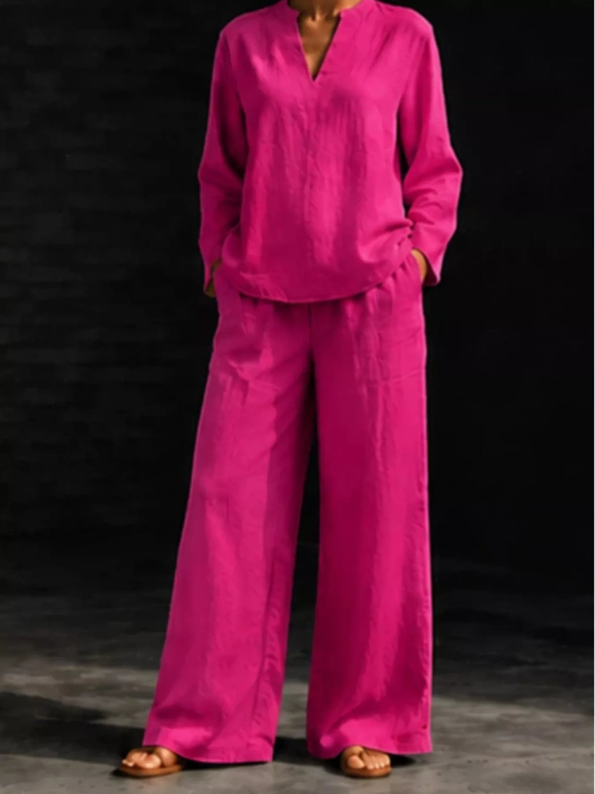 Trendsi Notched Long Sleeve Top and Pants Set -