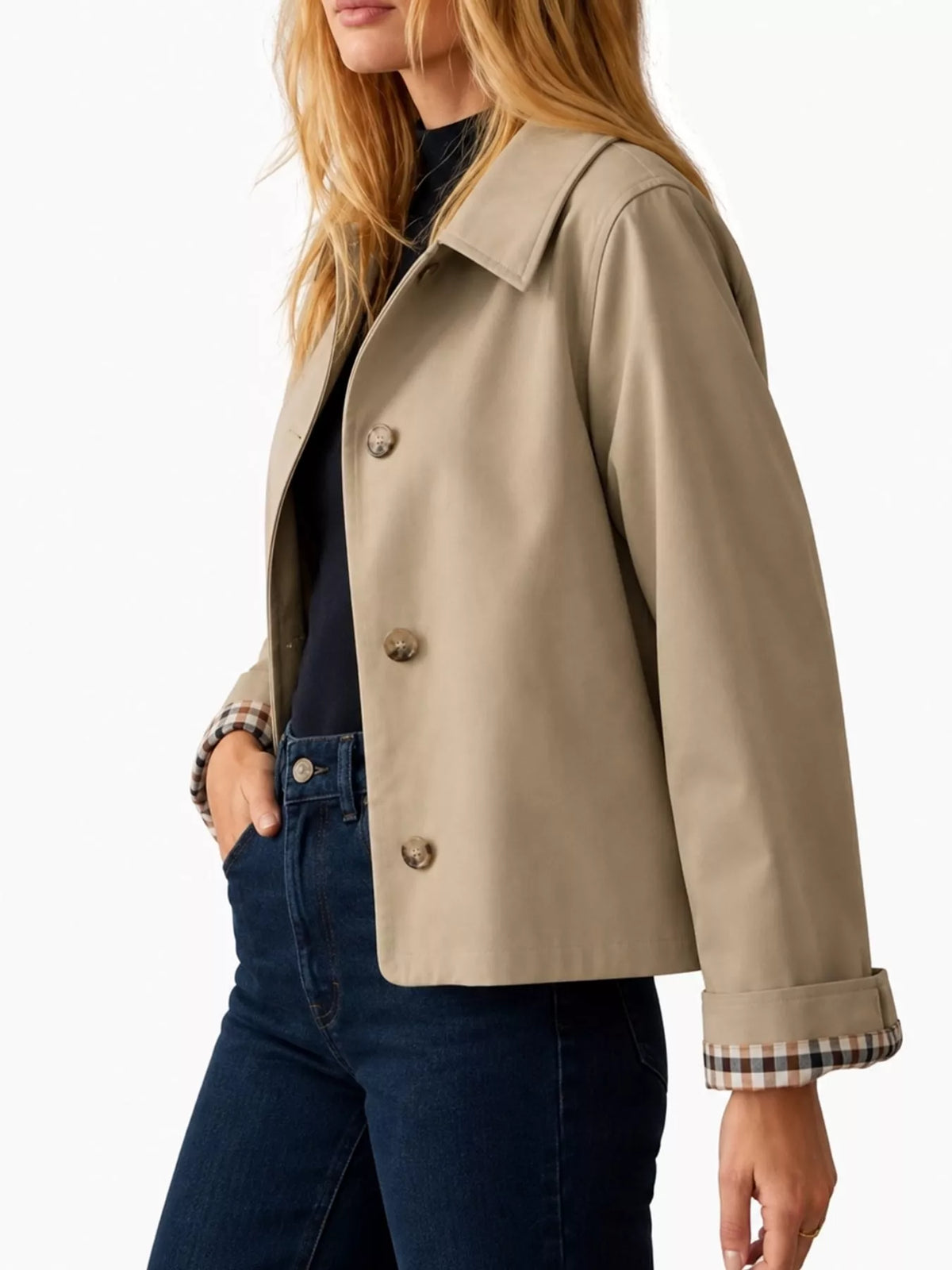 Cropped trench jacket, khaki side