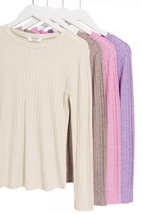 Trendsi Zenana Ribbed Long Sleeve Round Neck T-Shirt -