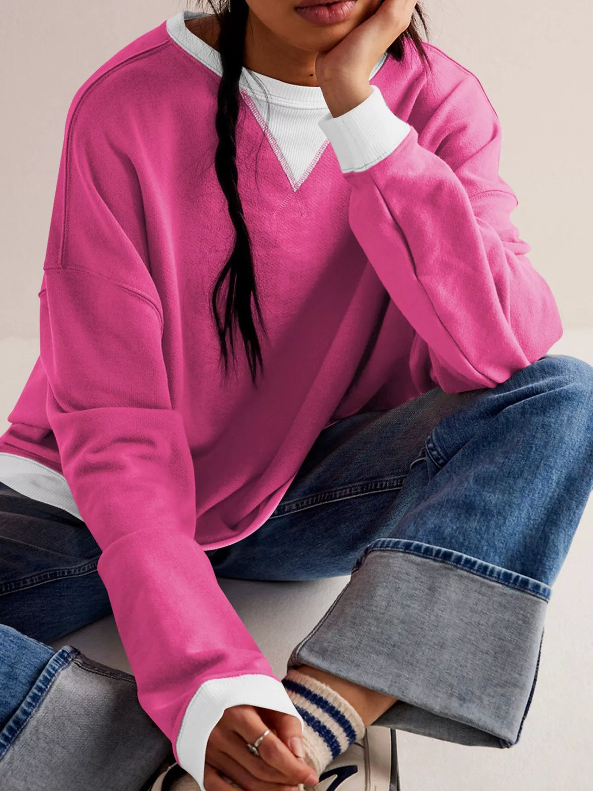 Rose Red dropped shoulder long sleeve sweatshirt
