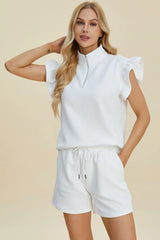 Trendsi Double Take Full Size Texture Flounce Sleeve Top and Shorts Set -