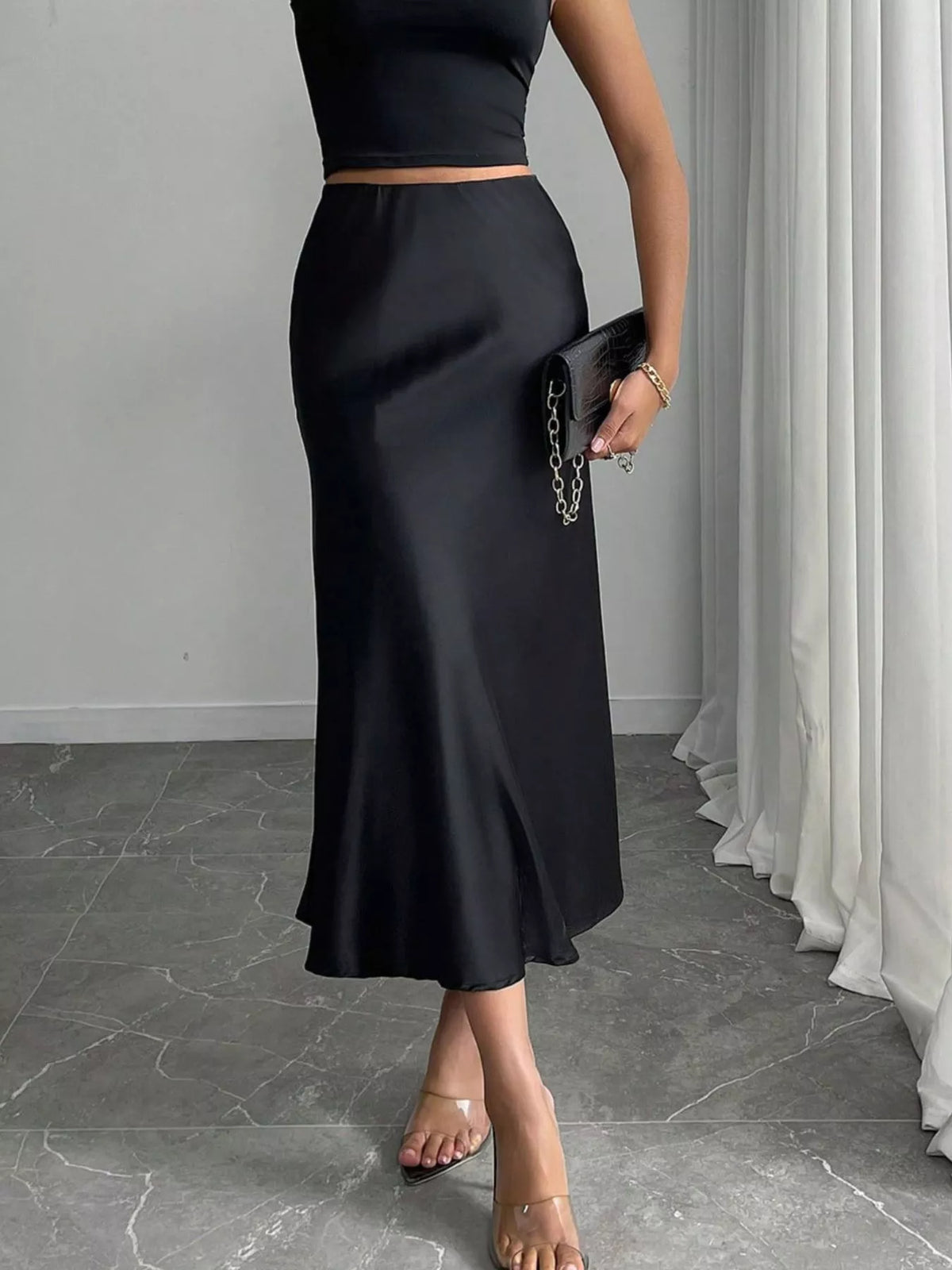 Trendsi Satin Midi Skirt -