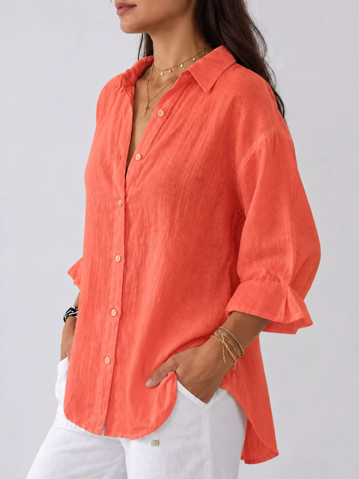 Coral loose fit tie back shirt