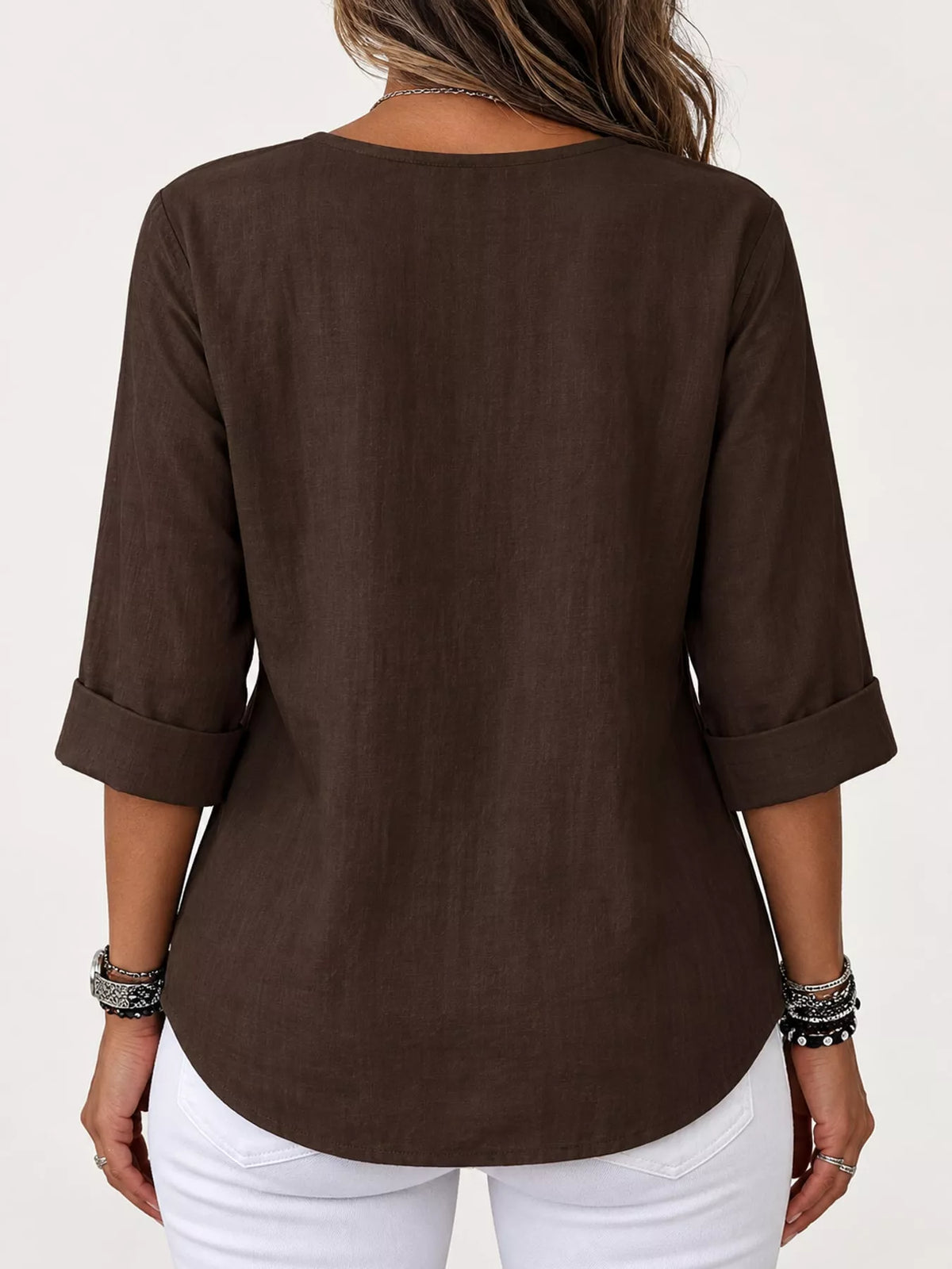 Notched-neck shirt, brown back