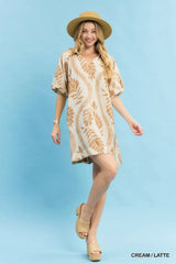 Trendsi Umgee Leafy Ogee Print Mini Dress - Dresses