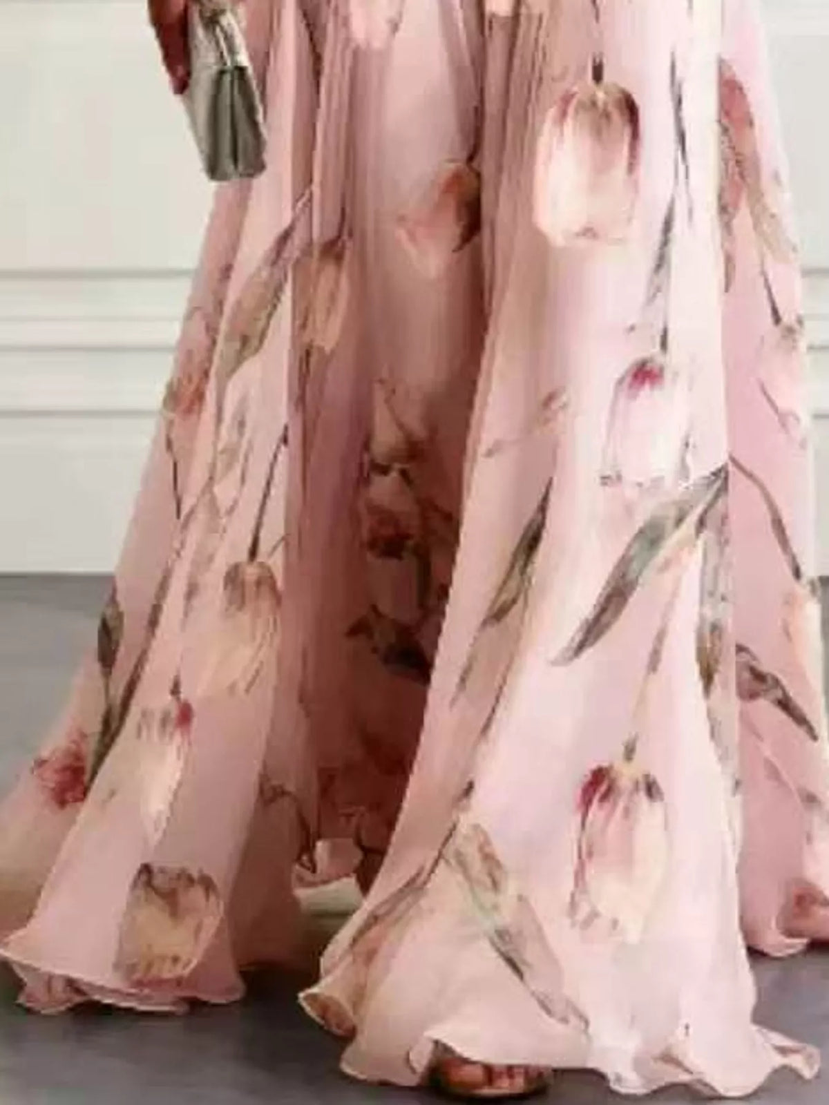 Women's Sleeveless Floral Print Maxi Dress in pink floral — print detail view