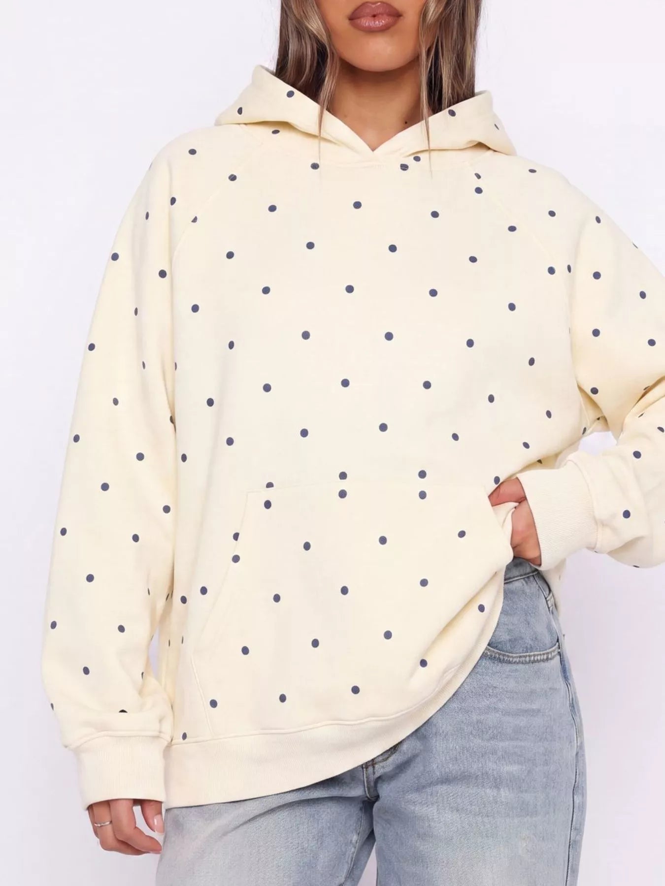 Trendsi Polka Dot Raglan Sleeve Hoodie -