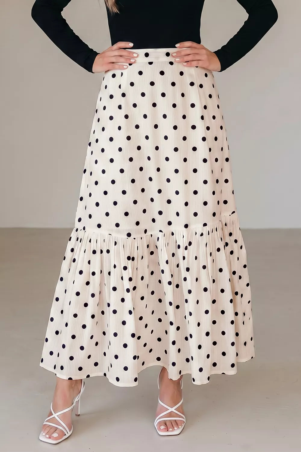 Trendsi Polka Dot Ruffled Slit Maxi Skirt -