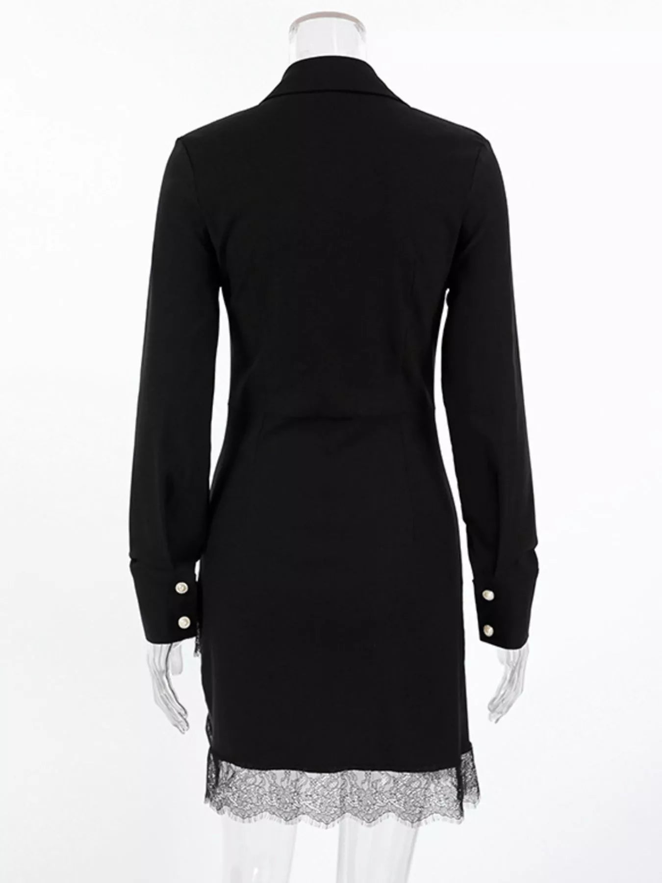 Trendsi Long-Sleeve Shirt Dress with Lace Hem -
