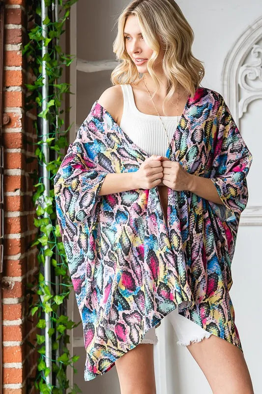 Trendsi Heimish Full Size Multi Color Snake Open Cardigan Plus Size -