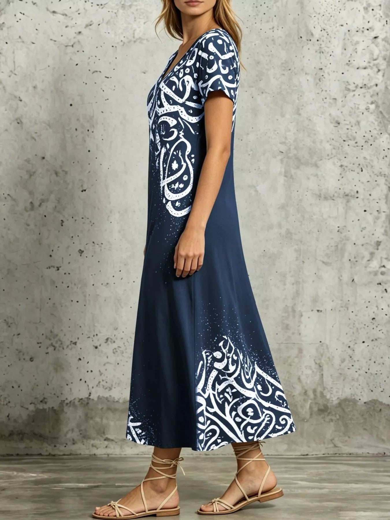 Trendsi Printed Short Sleeve Midi Dress -