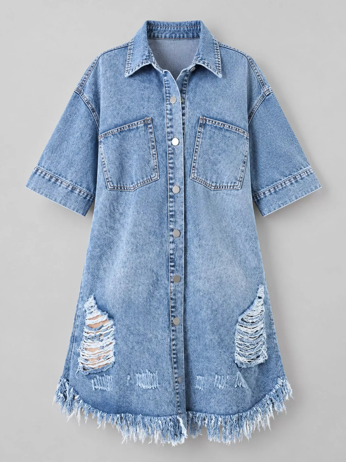 Denim dress, light blue flat lay