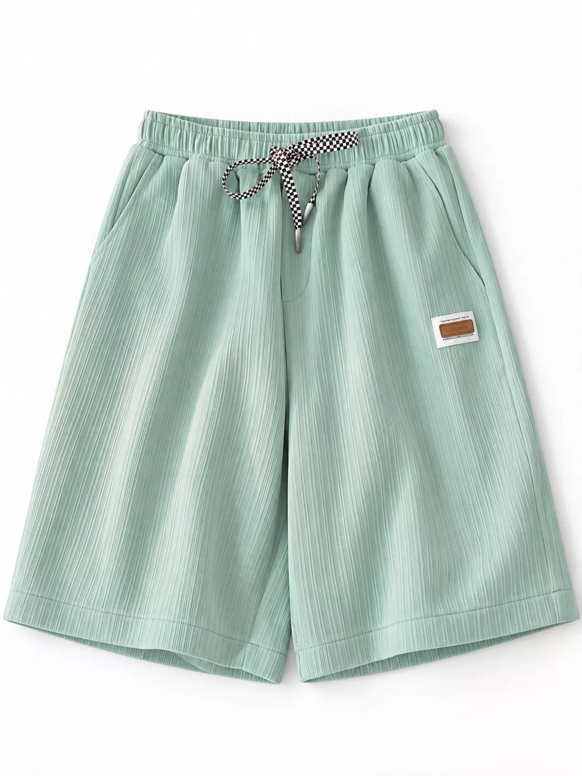 Women's Textured Drawstring Casual Shorts in mint — flat lay view