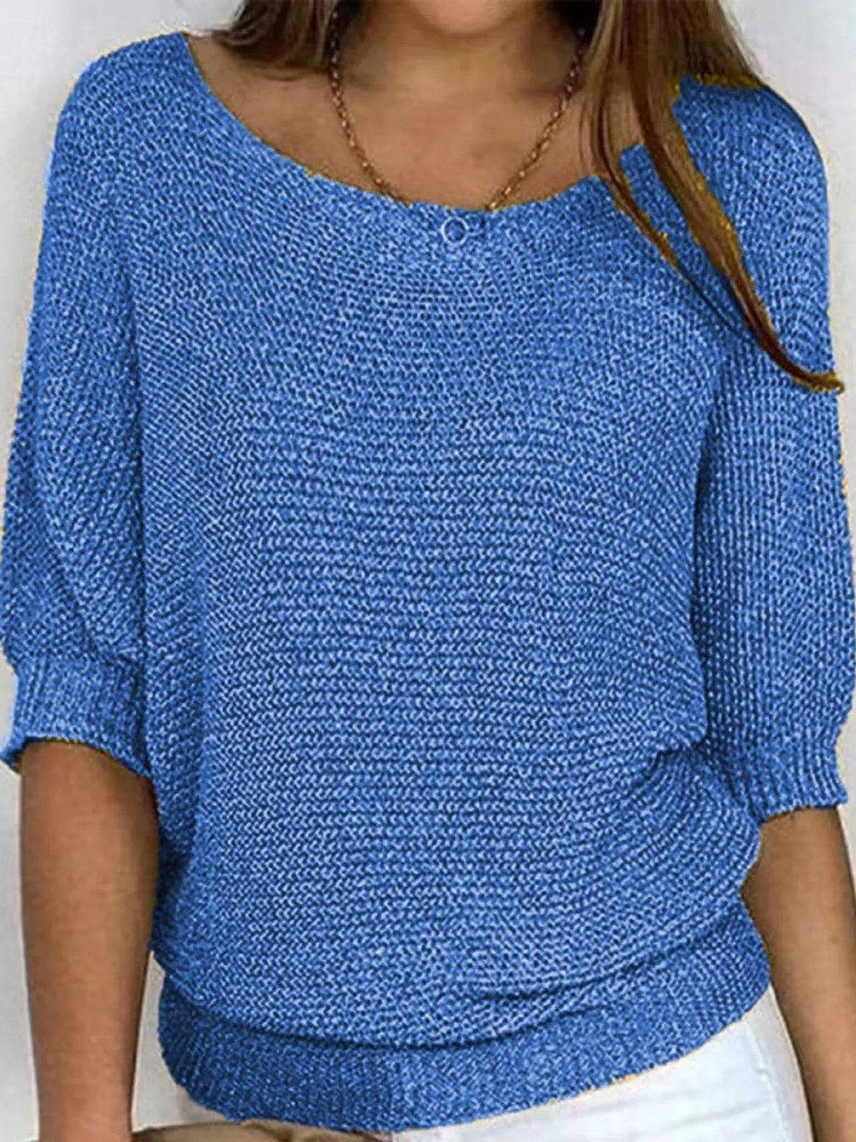 Blue three-quarter sleeve sweater