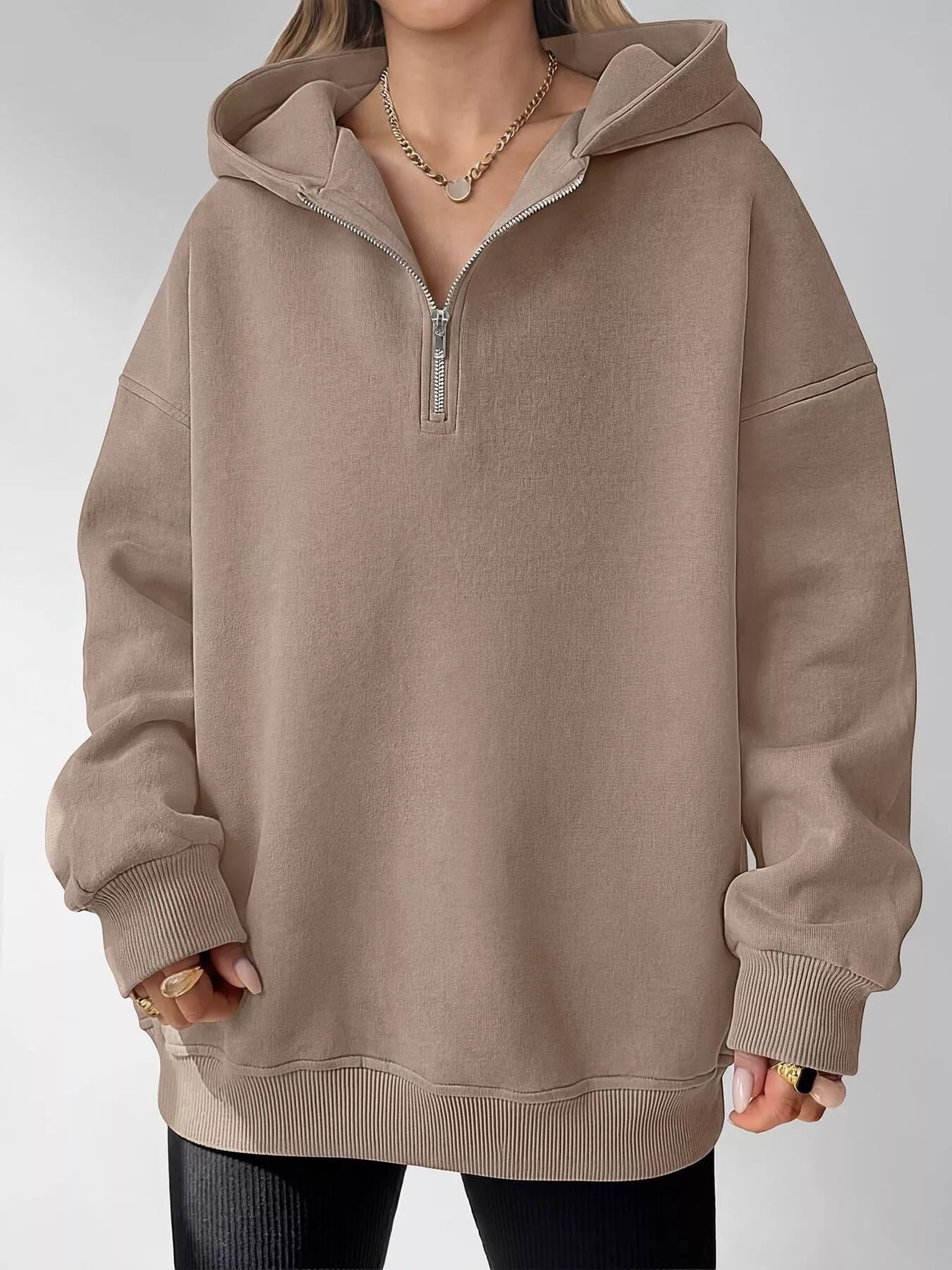 Trendsi Oversized Quarter-Zip Hoodie -