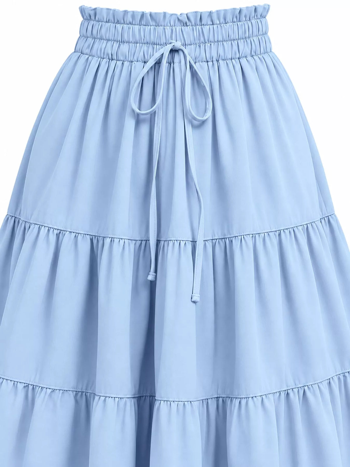 Light blue drawstring tiered skirt — design and construction details