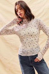 Trendsi SO ME Floral Print Textured Long Sleeve Knit Top -