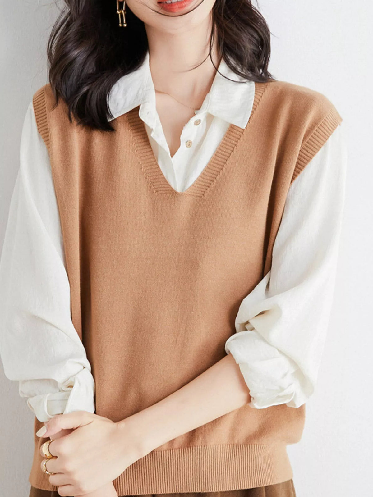V-Neck Knit Sweater Vest — front view