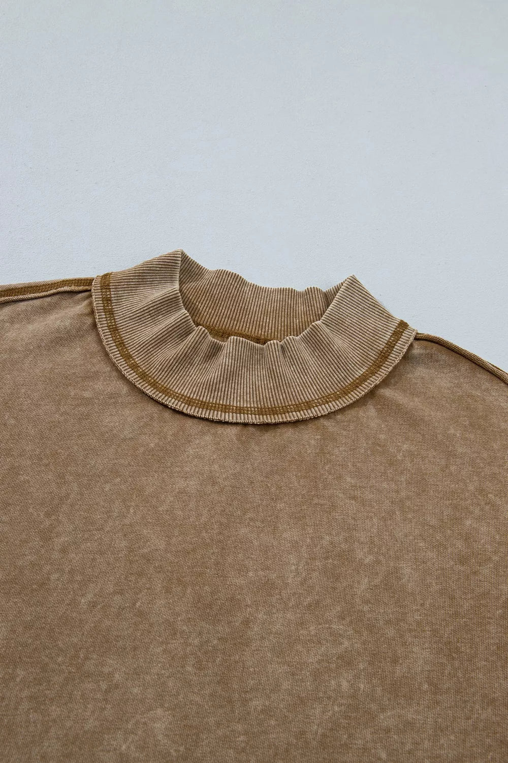 Washed High Neck Long Sleeve Sweatshirt — construction details