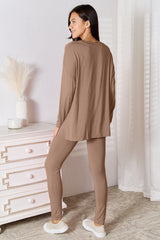 Trendsi Basic Bae Full Size V-Neck Soft Rayon Long Sleeve Top and Pants Lounge Set -