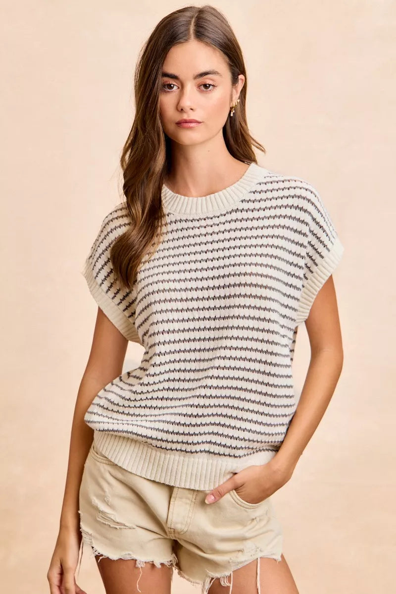 Women's Pointelle Stripe Sleeveless Sweater Top — product view 6