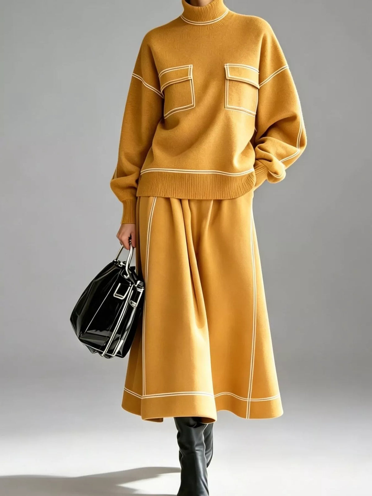 Sweater and skirt set, mustard set front