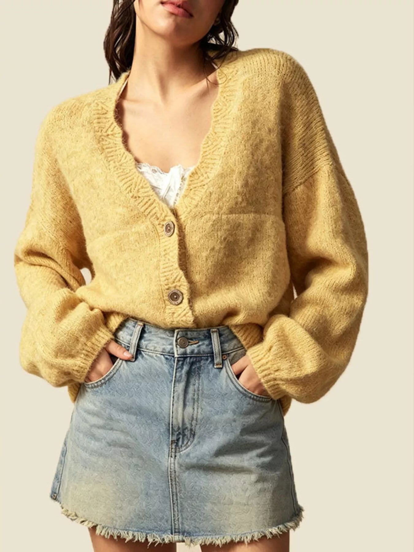 Trendsi V-Neck Button-Down Knit Cardigan -