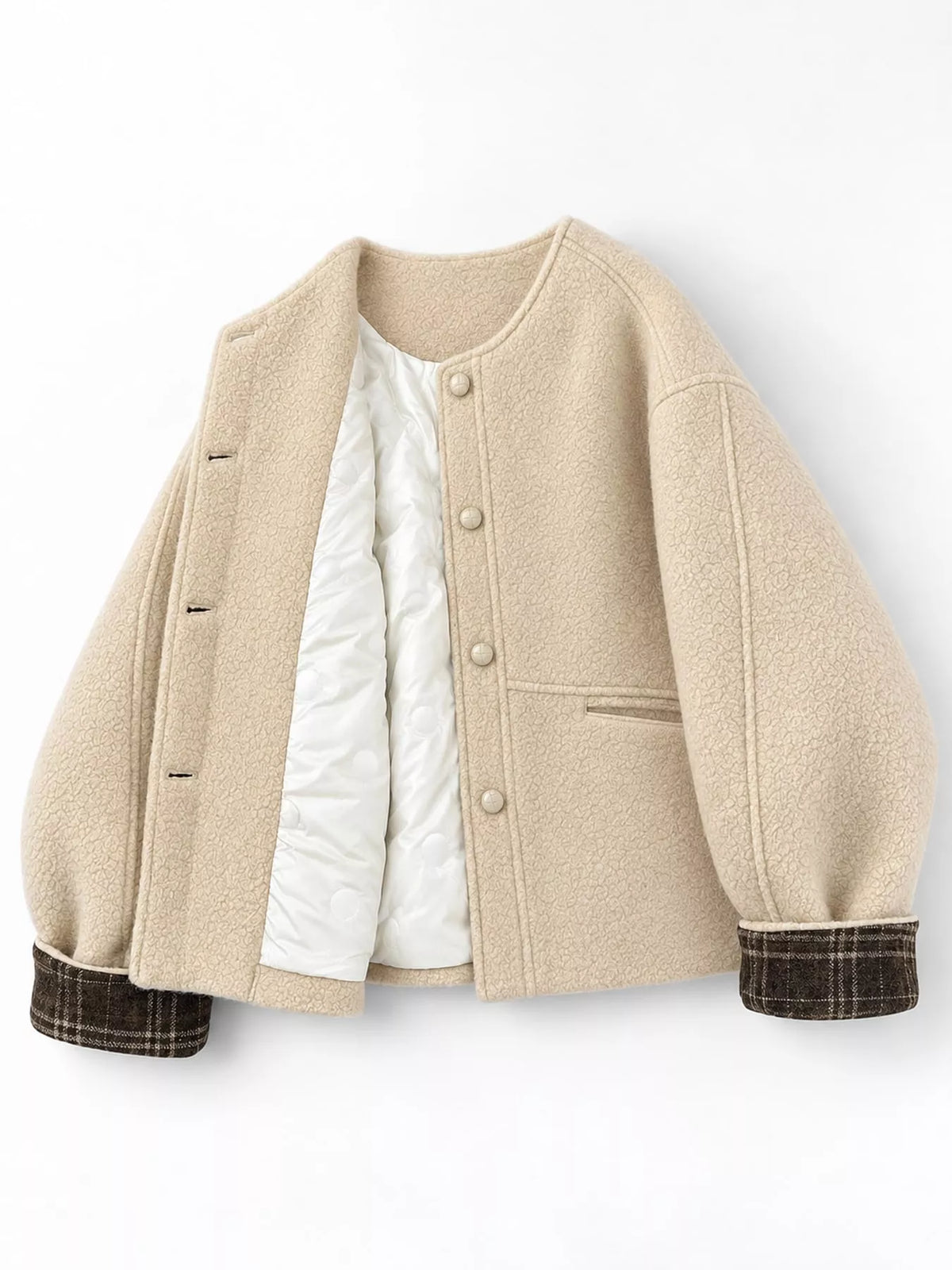 Off-White-Cotton-Padded-Thickened plaid cuffs button up jacket